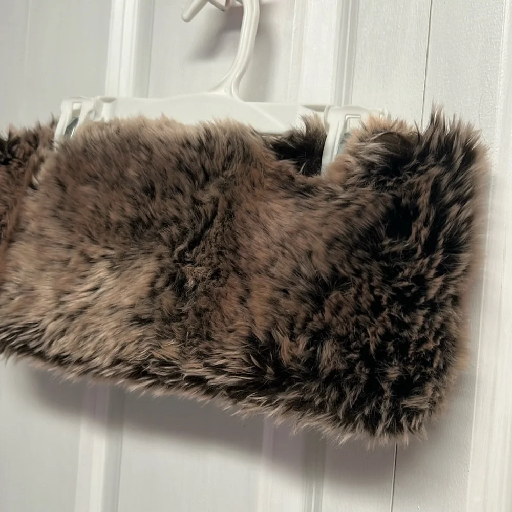 Two Tone Brown Faux Fur Tie From Shawl One Size